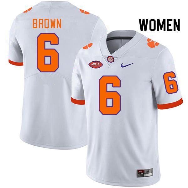 Women's Clemson Tigers Tyler Brown #6 College White NCAA Authentic Football Stitched Jersey 23WH30MQ